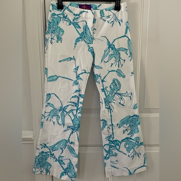 TuTu French Denim - Tutu French White & Blue Floral Print Pants – Size 2